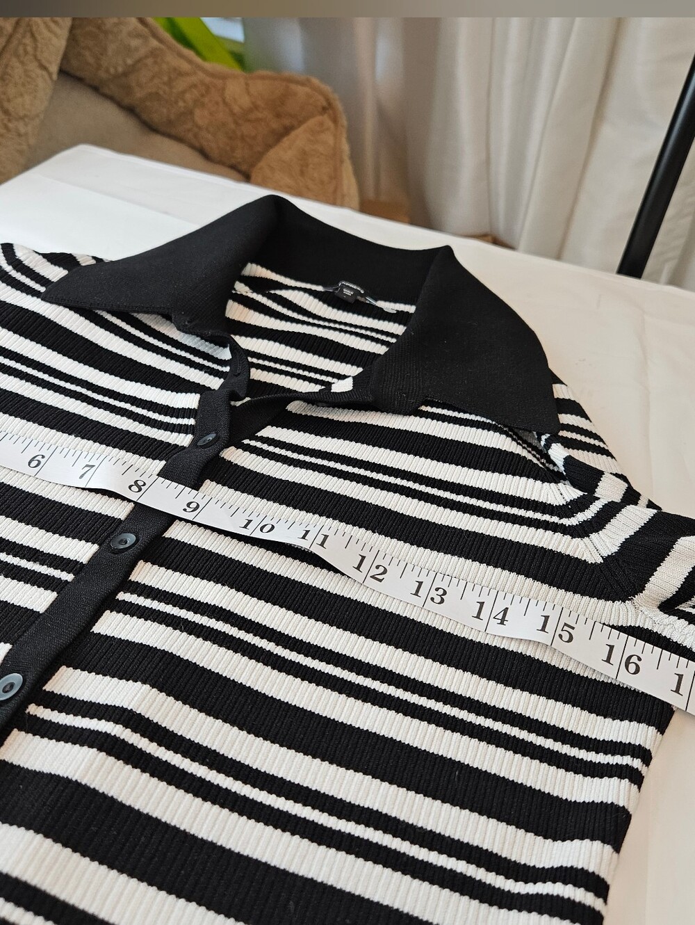 Express Black & White Striped Button-Up Knit Cardigan - Picture 12 of 12
